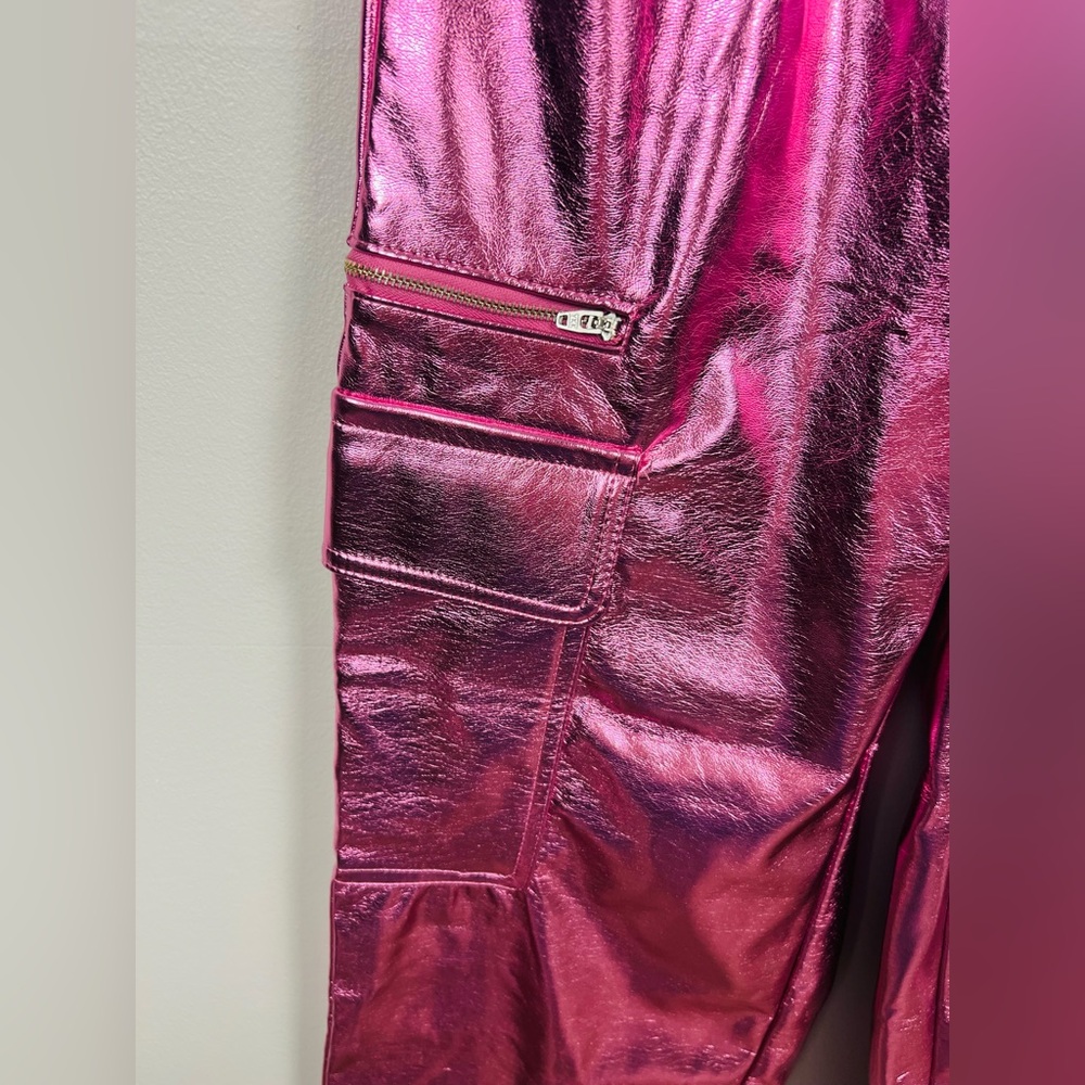 Pink Metallic High-Rise Cargo Pants – Lined, Fits Like L - Picture 5 of 16
